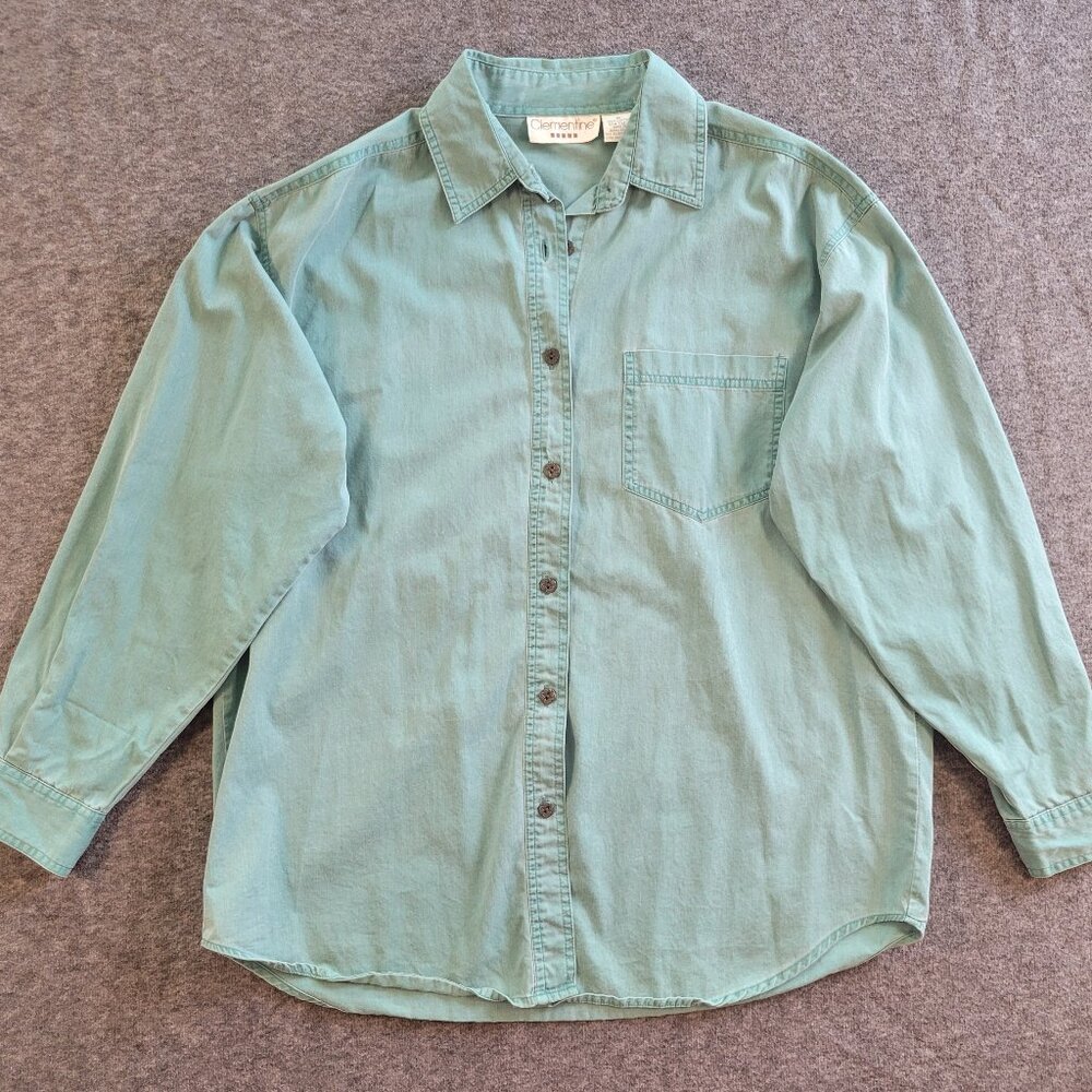 Clementine Teal Cotton Chore Shirt VTG Men’s M Sunwashed Work Canvas Casual